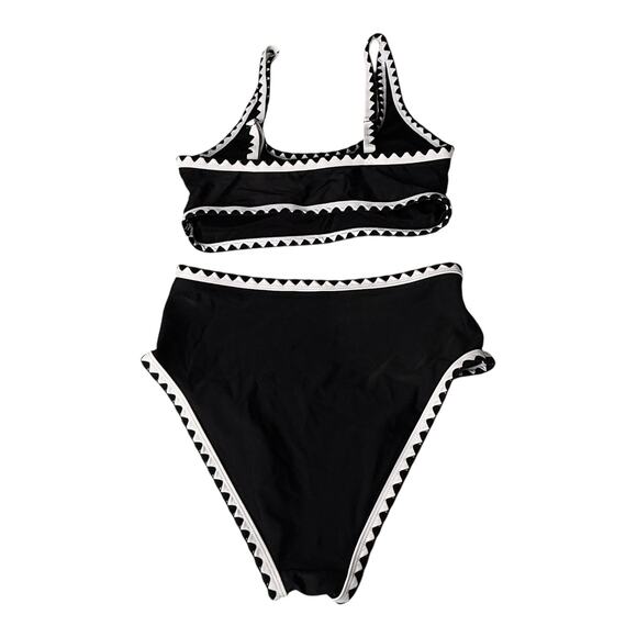 NEW Herseas SWIMSUIT Womens SM Bikini Black White Whip Stitch 2 Piece High Waist - Picture 3 of 11